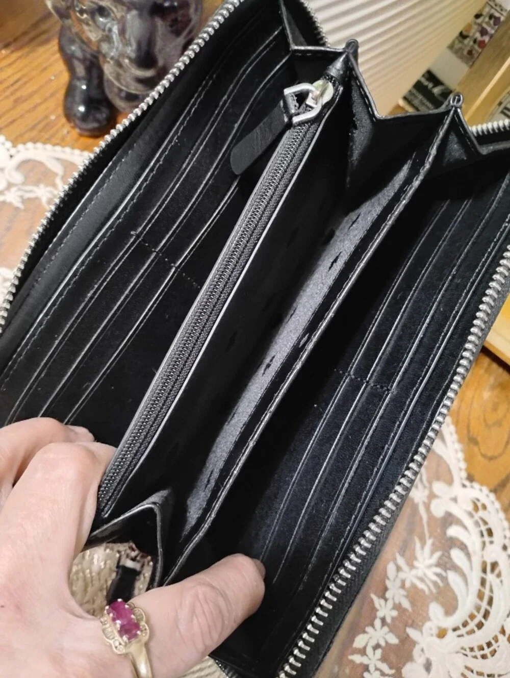 Kate Spade Navy, White & Black Striped Zip Around Clutch Wallet